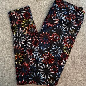 LuLaRoe Black Leggings with Multicolor Floral Design